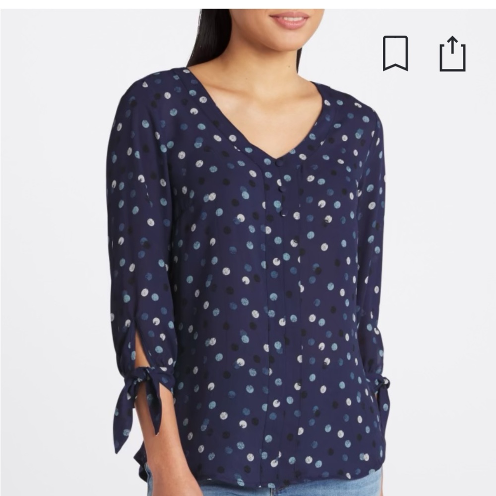 Navy blue mixed material blouse